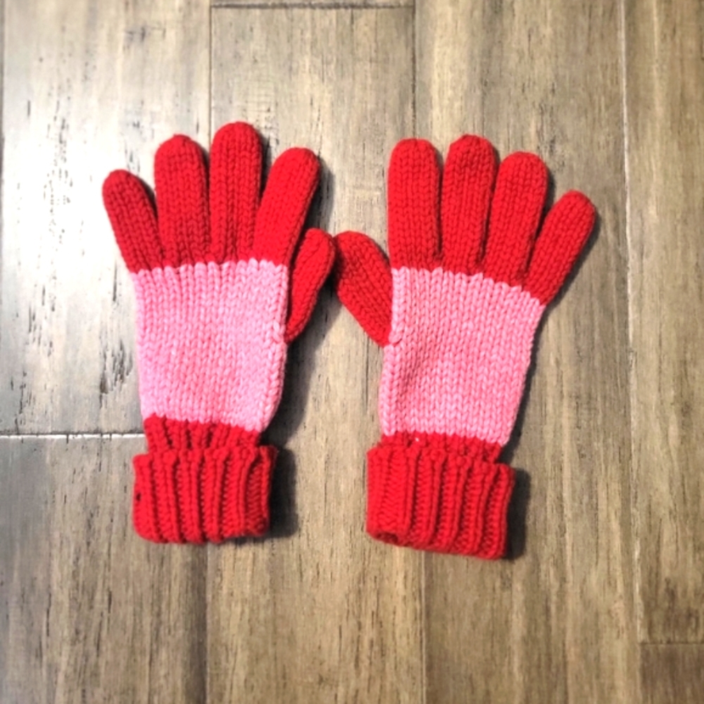 Pink/Red Knit Gloves NWOT